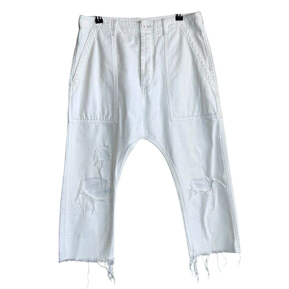 R13 Pants Distressed Womens 25 Japanese Cotton "Bowie Utility Pant" White - Picture 1 of 9